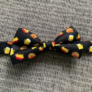 Beer, Burgers, and Fries on Black Fun Novelty Bow Tie
